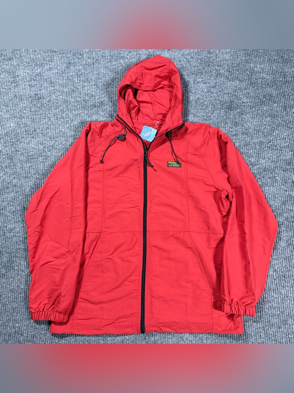 LL Bean Mens Large Supplex Nylon Hooded Anorak Full Zip Jacket Red 506185 NWT